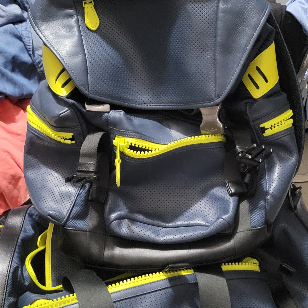 Coach Navy and Yellow Men's Backpack